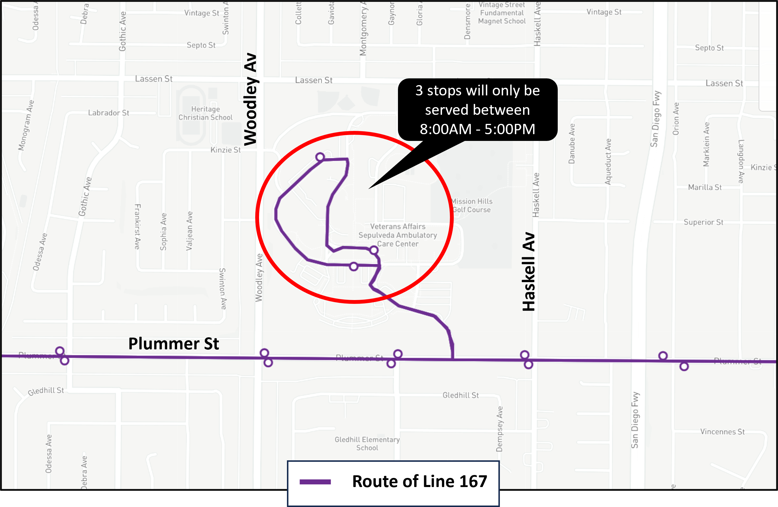 a graphic map showing a visual representation of the described changes to Line 167